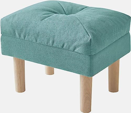 YMYNY Sitzhocker, Ottoman, Fußhocker mit weichem Sitzkissen, große Sitzfläche, 4 verdickte Holzbeine, im Nordischen Stil, für Schlafzimmer, Wohnzimmer,40 x 29 x 32 cm, Grünlich-blau HBD023T