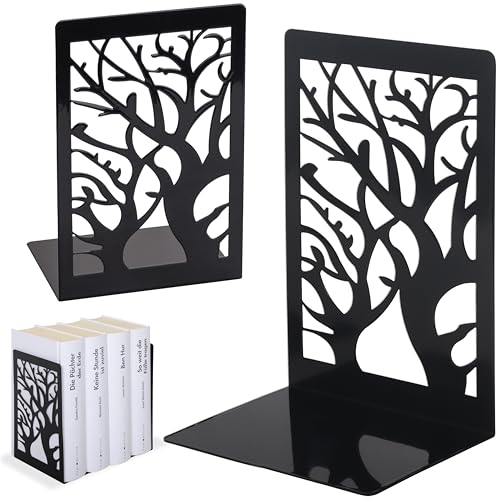 RICOO Buchstütze Schwarz, Bücherhalter für Regal, 1 Paar (2 Stück) BS201x2, Bücher Halter, Buchstopper, Book Holder, Buchstützen Metall Vintage