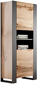 Mirjan24 Standvitrine Weelo, Vitrine, Wohnzimmer Schrank mit Fächern und 2 Türen, Vitrinenschrank, Hochschrank, Mehrzweckschrank (Wotan/Anthrazit,)