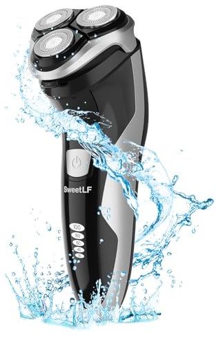 SweetLF Rasoir Electrique Hommes Wet & Dry avec 4D Têtes Rotatives, Rasoir Rechargeable avec Ecran LED, Rasage IPX7 Etanche + Tondeuse Barbe - Noir Profond