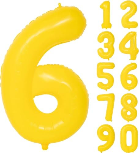Folienballons * Macaron-Farben * als Zahlen Deko für Geburtstag und Party | XXL-Größe: 100cm | Zahl Luftballons Ballons Folienballon Ballondeko Kindergeburtstag, Edition: Zitronen-Gelb Zahl 6