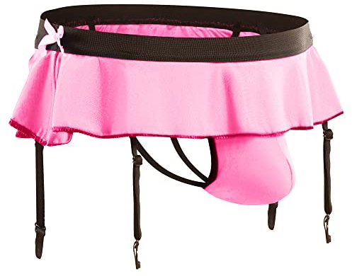 QiaTi Sissy Pouch Mutandine da uomo Crossdresser Intimo G-String Thongs Slip con giarrettiera, 3#rosa, Taglia unica