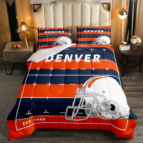 Homewish Fußball City Tröster Set Sport Thema Bettwäsche Tröster Sets für Jungen Schlafzimmer, 3D Spieler Helm Bettwäsche Orange Tiefblau Bettdeckeneinsatz mit 1 Kissenbezugn, 135x200 (Denver)
