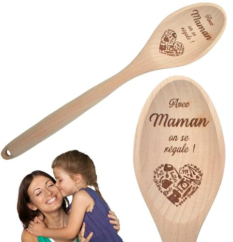 Ernestine - Cuchara de madera para mamá, cocina personalizada con texto - regalo para mamá, cumpleaños, Navidad, día de la madre, utensilio de madera natural grabado - fiesta mamás espátula de madera