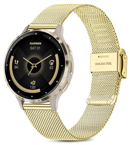 Issinlky Metall Armband für Garmin Vivoactive 4S/Venu 2S/Venu 3S/Vivomove 3S, 18 mm Armband Edelstahl für Fossil Damen Gen 6/Fossil Damen Gen 5E/Fossil Damen Q Venture HR Gen 4/Gen 3