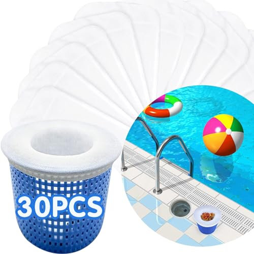 YOLAAH 30 Stück Pool-Skimmer-Filtersocken für oberirdische und innenirdische Pool-Skimmerkorbnetze, ultrafeine Netz-Siebsocken für Pool-Skimmerkorb