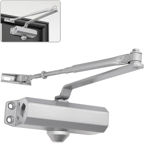 Chiudiporta Automatico Idraulico con Fermo Tenere Aperto Chiudiporta a Molla Regolabile, Tampone Chiuso uso Commerciale e Domestico Certificazione EN1154 Lega di Alluminio (MEDIUM MAX 70 Kg)