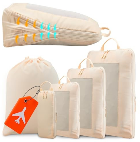 Koffer Organizer Set 5 Teilige,Compression Packing Cubes mit schuhbeutel Wird mit Kofferanhänger Koffer,Travel Organizer Packtaschen für Koffer Rucksack schuhbeutel Kleidertaschen