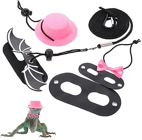 BELLIFFY Eidechsengeschirr Reptilien-laufleine Für Bartagamen Einstellbare Leine Laufleine Für Draußen Haustierleine Mit Fliege-Hut-Set