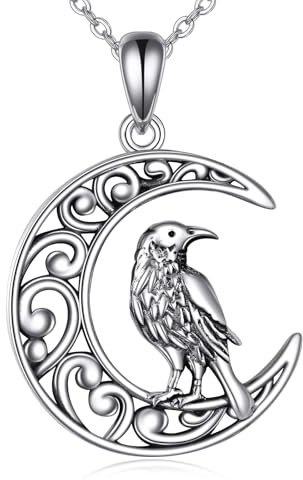 VONALA Raben Halskette für Damen Sterling Silber Gothic Mond Anhänger Halskette Raben Schmuck Geburtstag Halloween Geschenke für Damen Frau