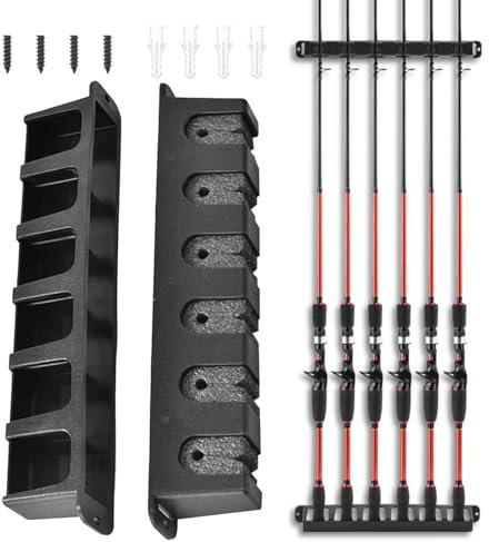 CANCYCC 1 Paar Rutenständer Rutenhalter Wandhalterung Angelrutenhalter Vertikale Angelruten Halterung Angelrutenständer Aufbewahrung von 6 Ruten Rod Rack Angelzubehör für Wand Garage Boot