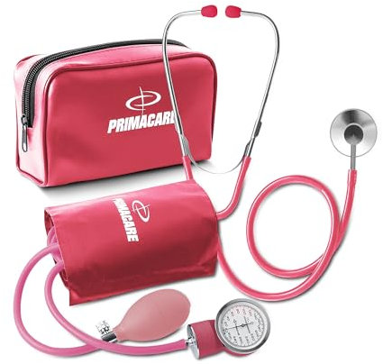 PrimaCare Medical DS-9197-PK Professional Classic Series Manual Adult Size Blood Pressure Kit, Emergency Bp kit with Stethoscope and Portable Leatherette Case, Nylon Cuff, Pink