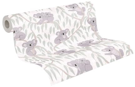 A.S. Création Kinderzimmer-Tapete Lilly & Luis - Strapazierfähige Vliestapete in Koalabär-Optik - 10,05 m x 0,53 m - Beige, Creme, Grün - Made in Germany – 771341