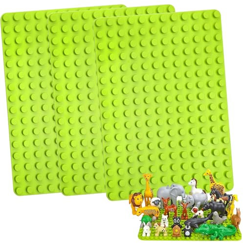 LYSHOOCE 3 paneles de construcción de 25,5 x 19 cm, base clásica verde, compatibles con la mayoría de las marcas, placas de base rectangulares, para el juego creativo, herramientas de construcción