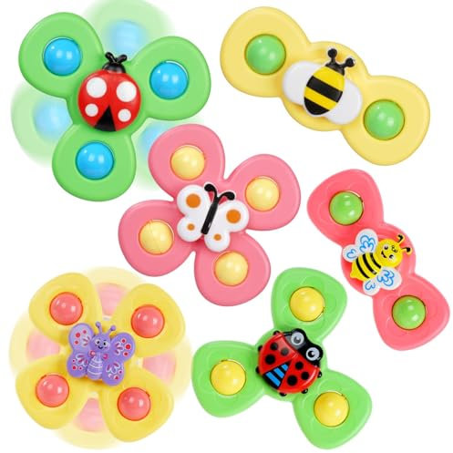 Ainiv 6PCS Coccinelle Abeille Papillon Animaux Mignons Jouets de Bain Bébé, Ventouses Rotatives, Spinner Cadeau pour Tout-Petit, Enfants, Filles, Garçons