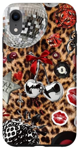 Aesthetic Y2K Cheetah Print Stars Cherry Ball 8 Leopard Cute Case for iPhone XR