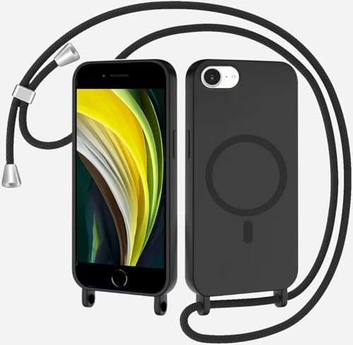 Magnetic Mobile Phone Chain for iPhone 6/7/8/SE 2020, Case with Strap, Mobile Phone Case Compatible with MagSafe, Wireless Charging Silicone Rope Necklace, Mobile Phone Case with Removable Cord for