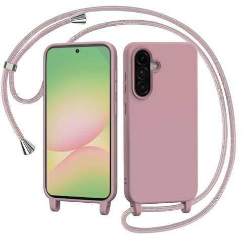 AOMYKE Handyhülle für Samsung Galaxy A56 5G Hülle mit Band, Handyband Samsung Galaxy A56 5G Hülle zum Umhängen Schutzhülle mit Kette Kordel Weich TPU Liquid Silikon Case, Pink