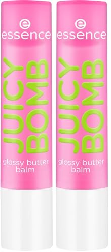 essence JUICY BOMB glossy butter balm, Lippenbalsam, Nr. 03, Pink, natürlich, glänzend, strahlend frisch, vegan, ohne Parabene, ohne Mikroplastikpartikel, Nanopartikel frei, 2er Pack (2.5g)