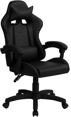 DUPI Silla Gaming Ergonómica de Polipiel, Giratorio 360º, Respaldo Regulable, Cojín Reposacabezas, Reposabrazos Acolchados y Cojín Lumbar (Negro)