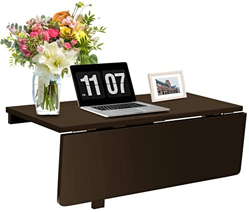 FANTASK klappbarer Wandtisch, Wandmontierter Klapptisch, 80 x 60 cm, platzsparender Küchentisch Wandklapptisch für Küche, Esszimmer & Arbeitszimmer (Braun)