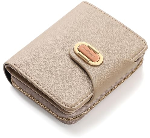 RRANCharltu Porte Monnaie Femme Cuir PU, Portefeuille Femme Petit avec Grand Compartiment à Pièces à Fermeture Éclair, Portefeuilles et Porte-Cartes avec Bouton-Pression Métallique, Camel