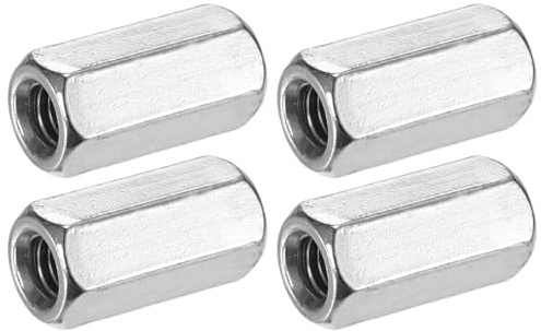 M METERXITY 4-Pack M6 x 1-Pitch Hex Coupling Nuts, 20mm Length | Fully Threaded Rod, 304 Stainless Steel, for Machine, Industrial, Studding Connector Fasteners, Silver Tone