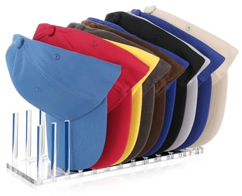Cap Halter für 12 Baseballkappen, Acryl Cap Stand, Cap Kappen Halterung | Hut-Organizer Keine Installation, Transparente Kappenhalter für Schlafzimmer, Kleiderschränke, Kommoden und Wände