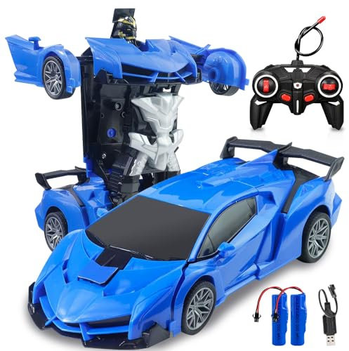 PLLYPE Ferngesteuertes Auto Roboter, 1:18 Verformung Roboter RC Auto, 360° Drehung, Transformator Spielzeug, mit 2.4GHz Fernbedienung, Blau
