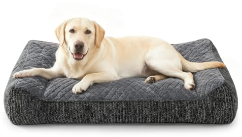 JOEJOY Orthopädisches Hundebett Grosse Hunde, Ergonomisches Hundebett Waschbar Abnehmbar, Hundesofa rutschfest mit Erhöhtem Rand, Hundekorb Weiches Schneeflocken-Fleece, 97x71x22cm