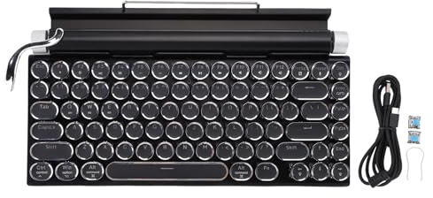 XUMIUZIY Retro Typewriter Wireless Mechanical Gaming Keyboard, Punk Round Keycap, Metal Frame, 14 Backlit Modes, BT Mechanical Keyboard with 83 Key for Tablet Computer Phone (Black)