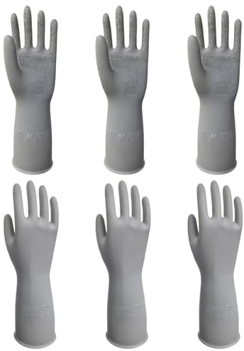 Duzapku 3 Pairs Dishwashing Cleaning Gloves,Durable Waterproof Design | Non-slip Reusable Cleaning Gloves for Kitchen Bathroom & Dishwashing Multipurpose & Comfortable To Use Medium
