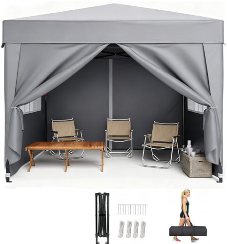 Pop-Up Pavillon, 3x3m Faltpavillon Wasserdicht Stabil, Gartenzelt UV Schutz 50+, Partyzelt mit Tragetasche, Höhenverstellbar Faltbar Gartenzelt mit 4 Seitenwänden, für Garten, Party (3 * 3 Grau)