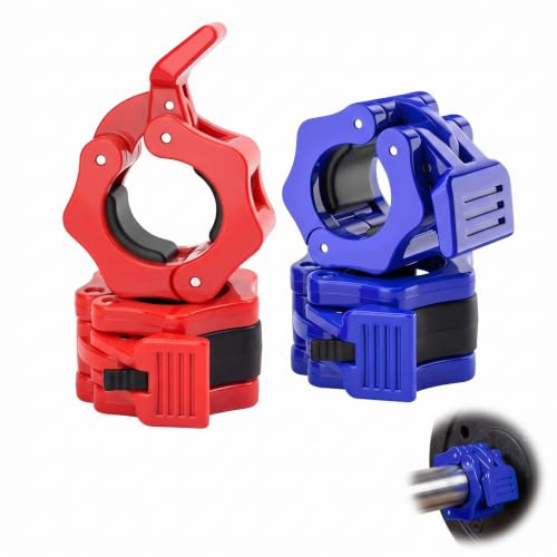 BODZWI Lot de 4 Colliers de Serrage Musculation 25mm - Clips de Fixation Rapide pour Barre d'Haltère et Musculation - Stop Disque de Sécurité pour Fitness et Haltérophilie - 2 Rouge et 2 Bleu