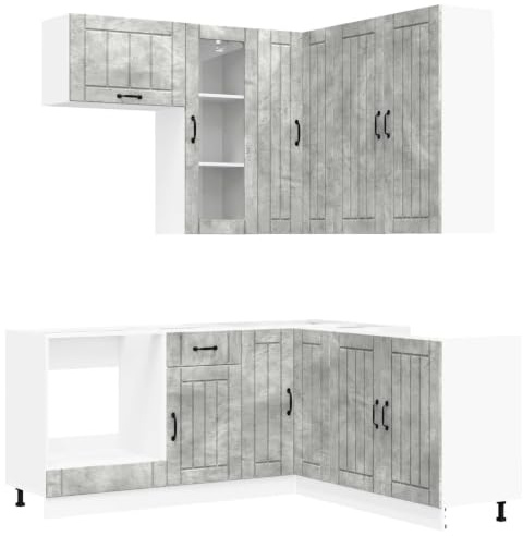 Owoxanthellate Lucca Moderne Küchenzeile8-teilig Komplettküche - Einbauküche Beton-Optik Grauer Küchenschrank Set mit Unterschrank und Eckunterschrank für Küchenraum