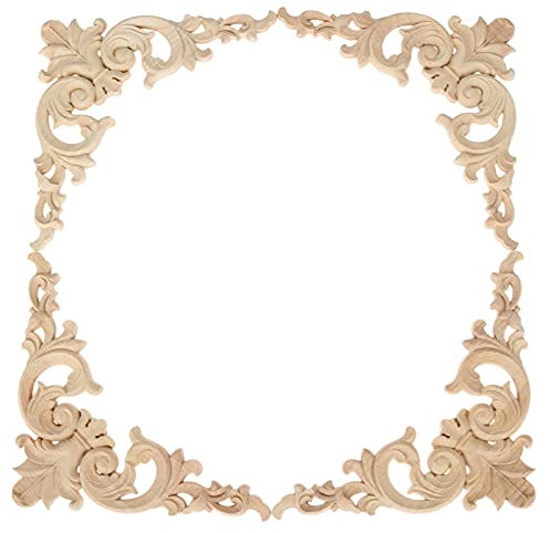 MUXSAM 4 Stück Holz geschnitzte Zierleiste Deko Holz Abziehbild Wandleuchte Medium Holz geschnitzt unlackiert geschnitzt Eckleuchte Eiche für Möbel Ecken Ornament Home Door Bed Decor