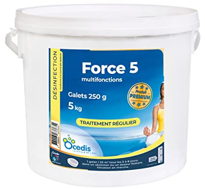 OCEDIS - Chlore Multifonction Force 5 (250g) - Chlore stabilisé Piscine - 5kg