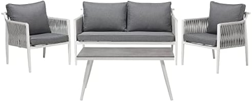 Beliani Lounge Set für 4 Personen mit Seilbespannung Aluminium weiß Auflagen grau Latina