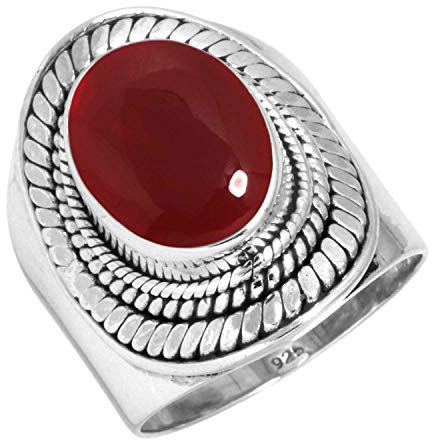 Jeweloporium Roter Granatquarz Silberring Größe 55 (17,5), 925 Sterling Silber Ring für Damen, Ovaler Edelstein Handgefertigter Schmuck