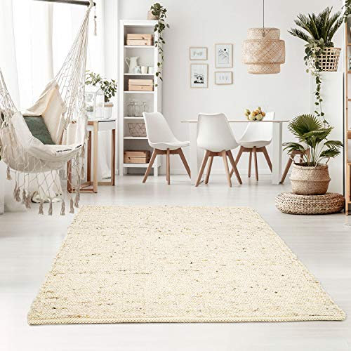 Taracarpet Handweb-Teppich Oslo Wolle im Skandinavischem Landhaus Design Wohnzimmer Esszimmer Schlafzimmer Flur Läufer beidseitig verwendbar 250x290 cm Natur