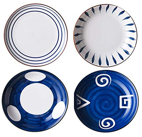 Assiette en Céramique Japonaise Service de Table, 4 Pièces, Couleur Vaisselle Ensemble De Couverts - 20.6 cm,20.6X2.4cm