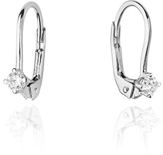 Damen Ohrringe 585 14k Gold Weißgold Ohrhänger mit praktischem Brisurverschluss Diamant Brillanten