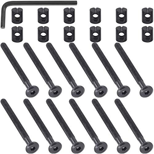 Mardatt M6 x 70mm 24PCS Black Zinc Plated Hex Socket Head Furniture Screws Bolts and Barrel Nuts for Furniture Cots Beds Crib w 1 Allen Wrench