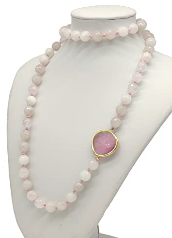 Generico Collana Donna artigianale in Quarzo Rosa, Pietra Naturale, Fatta a Mano, Senza Chiusura