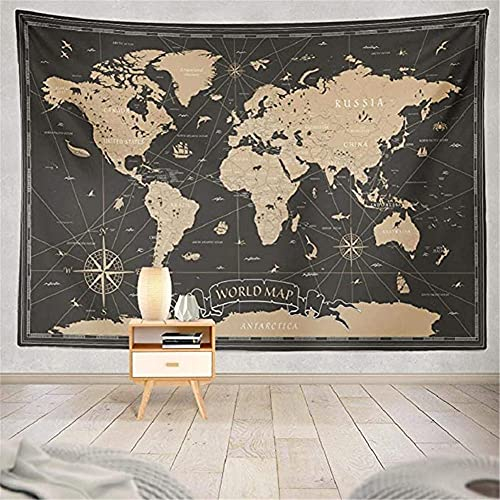 Jioorn Wandteppich Wandbehang Tapisserie Psychedelic Vintage braune schwarze Weltkarte Wandtuch Tapestry Wandkunst Weiches Mikrofaser Stoff für Schlafzimmer Wohnzimmer Wohnheim Geschenk 130x150cm