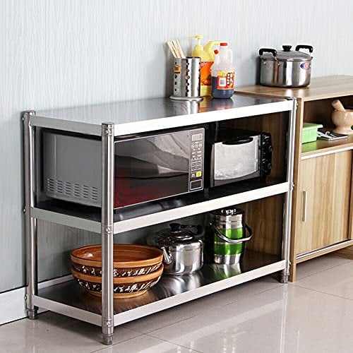 3 Etagen Küchengestell Edelstahltisch Arbeitstisch Edelstahl Gastro-Tisch Küchenarbeitstisch Metzgertisch Mikrowellenregal Belastbarkeit bis zu 50 kg, Lagerregal 80x80x40cm