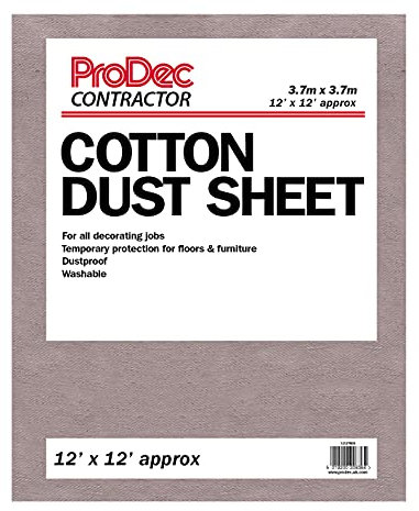 ProDec Contractor 12ft x 12ft Cotton Dust Sheet for Decorating, Carpet Protector, Washable Drop Cloth, Paint Shield, Painting Sheets, Heavy Duty Dust Sheets for Furniture, Paint Cloth