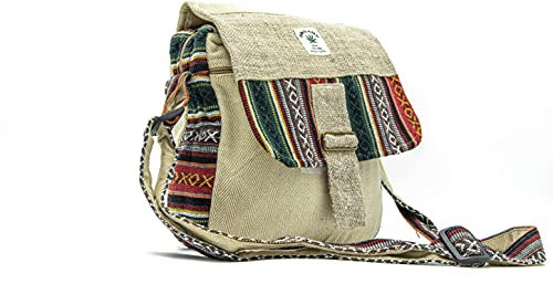 Trendige große Himalaya-Hanf handgefertigte Boho-Seiten-Umhängetasche, Crossbody-Seitentasche, Messenger Geldbörse, weiß, mehrfarbig, Mehrfarbig, Large
