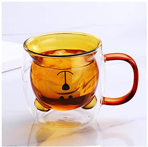 LINCMAN Cute Mugs Glass Double Wall Insulated Glasses Espresso Cup Tea Cup Milk Cup Bear Mugs Office Cup Birthday Gifts Drinking cup