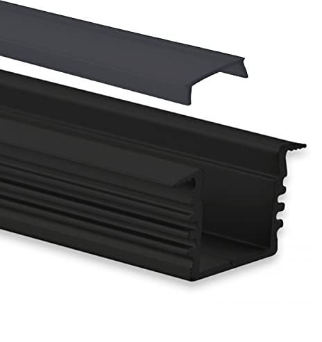 GX-PL3 LED EINBAU-Profil 200 cm, hoch/Flügel, LED Stripes max. 12 mm, schwarz RAL 9005 2m Abdeckung schwarz